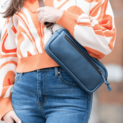 LEATHER FANNY PACK / LEATHER WAIST BAG - DELUXE - SMOKEY BLUE