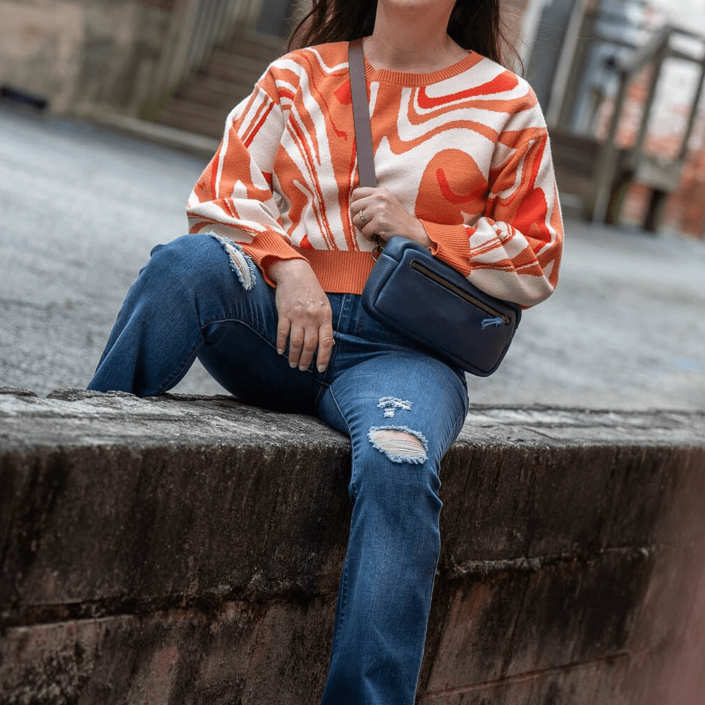 LEATHER FANNY PACK / LEATHER WAIST BAG - SMOKEY BLUE