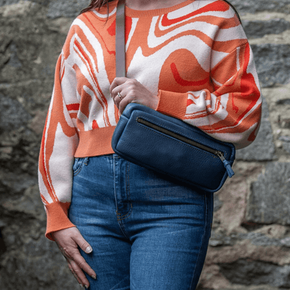 LEATHER FANNY PACK / LEATHER WAIST BAG - SMOKEY BLUE