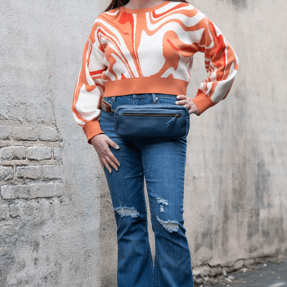 LEATHER FANNY PACK / LEATHER WAIST BAG - SMOKEY BLUE