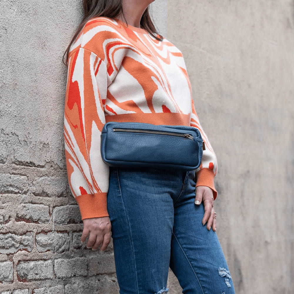 LEATHER FANNY PACK / LEATHER WAIST BAG - SMOKEY BLUE