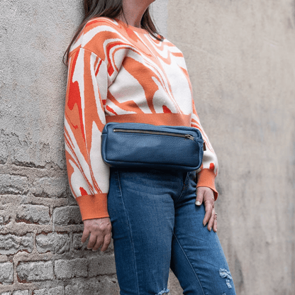 LEATHER FANNY PACK / LEATHER WAIST BAG - SMOKEY BLUE