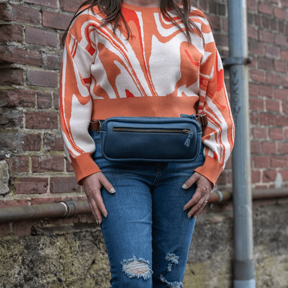 LEATHER FANNY PACK / LEATHER WAIST BAG - DELUXE - SMOKEY BLUE