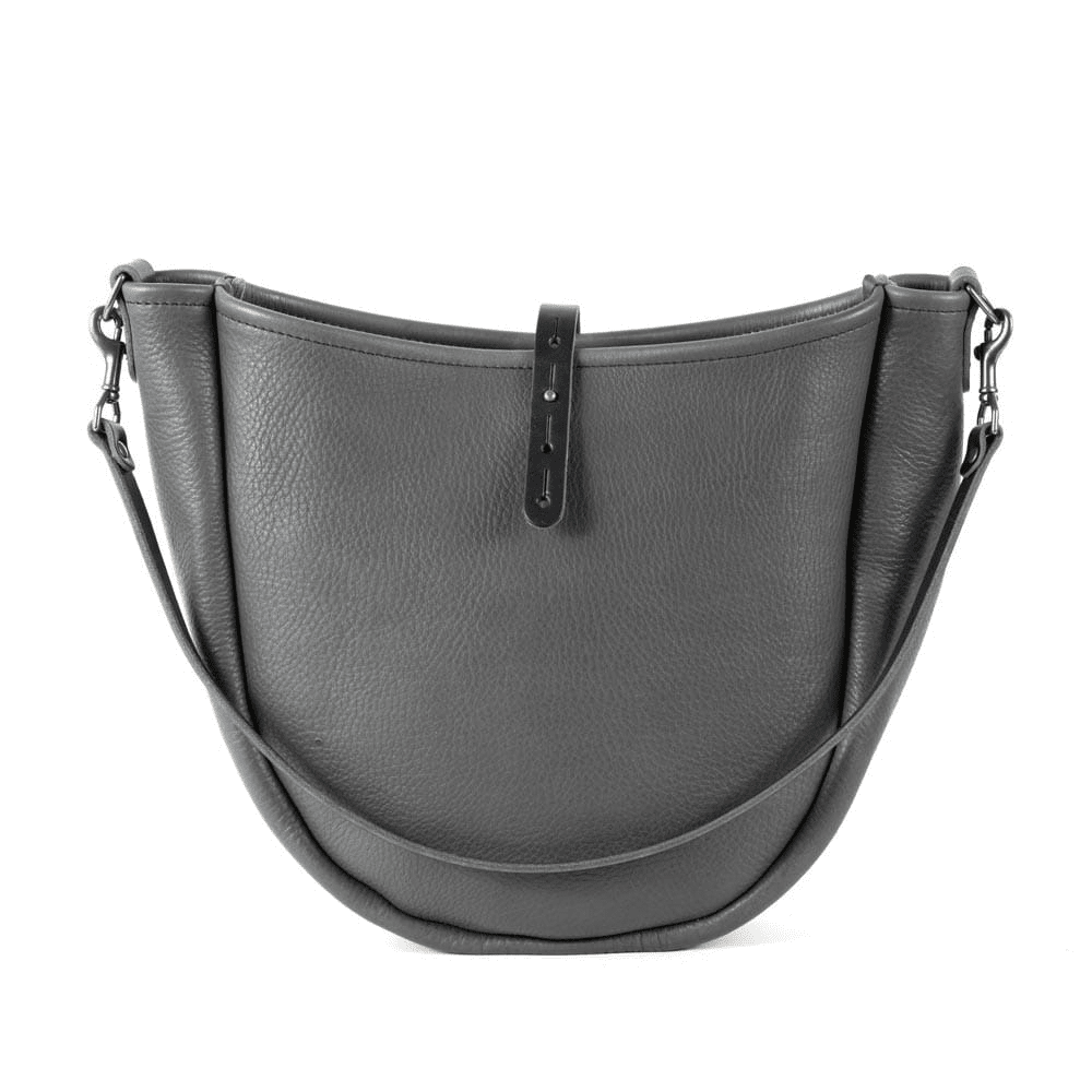 CELESTE LEATHER HOBO BAG - MEDIUM - LEAD GRAY