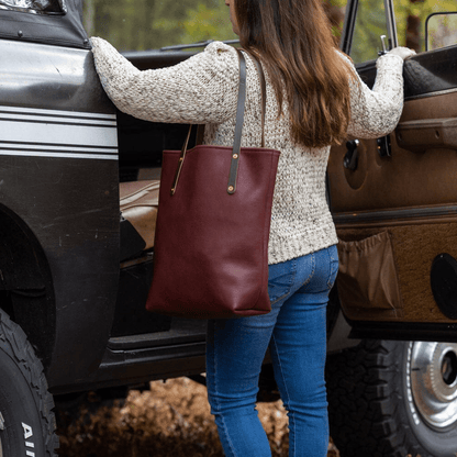 AVERY LEATHER TOTE BAG - SLIM LARGE - MERLOT