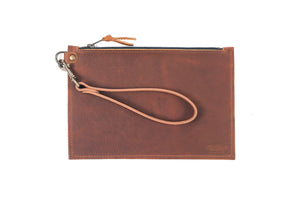 FELICITY ZIPPERED CLUTCH WITH WRISTLET SMALL - SADDLE