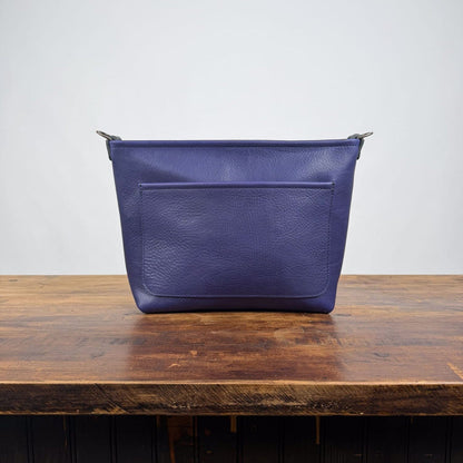 AVERY CROSSBODY - SMALL - VIOLET - OPEN ZIPPER - HEMMED FRONT POCKET - BLACK STRAP LEATHER - IN STOCK