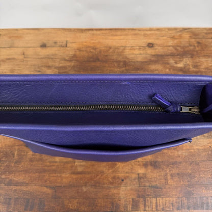 AVERY CROSSBODY - SMALL - VIOLET - OPEN ZIPPER - HEMMED FRONT POCKET - BLACK STRAP LEATHER - IN STOCK
