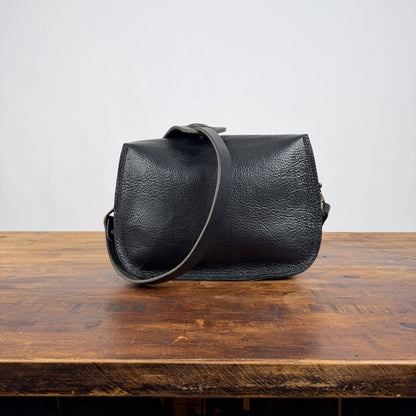 VIVIAN SATCHEL LEATHER CROSSBODY - BLACK BISON - IN STOCK