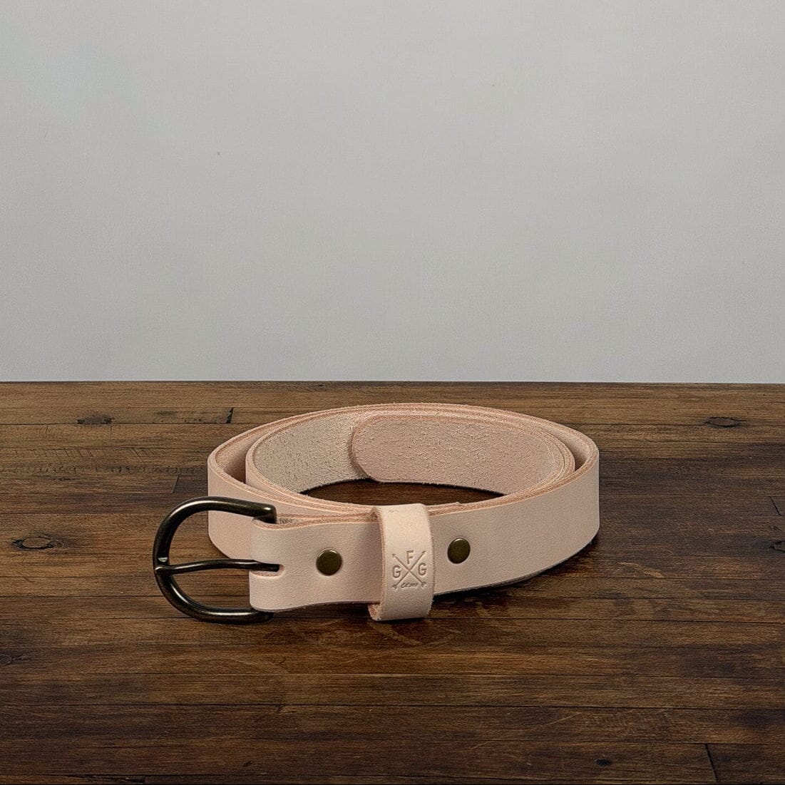 FLETCHER HANDMADE LEATHER BELT - SIZE 36 - NATURAL/BRASS - IN STOCK