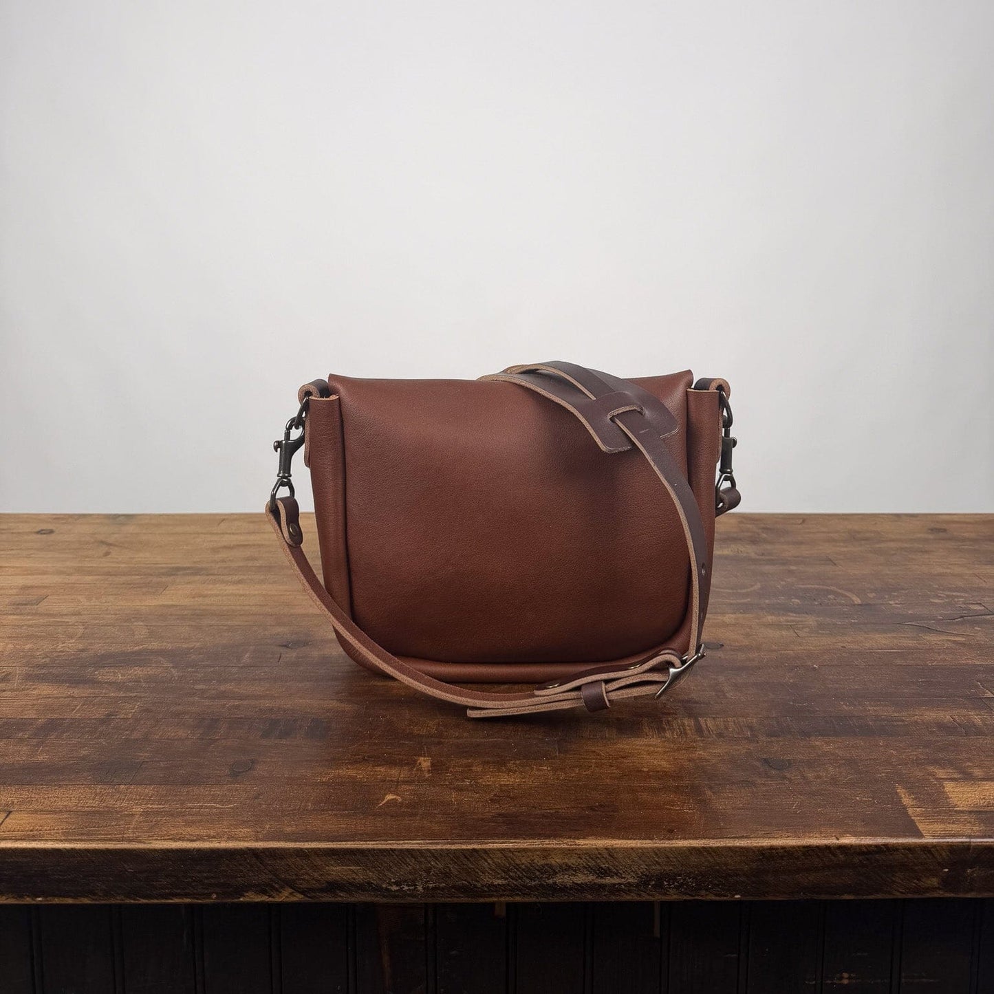 KINDLE LEATHER SATCHEL - SMALL - SADDLE - BUCKLE CLOSURE - FIRST BAG MADE - IN STOCK