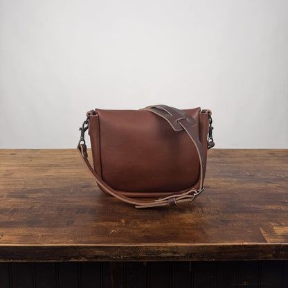 KINDLE LEATHER SATCHEL - SMALL - SADDLE - BUCKLE CLOSURE - FIRST BAG MADE - IN STOCK