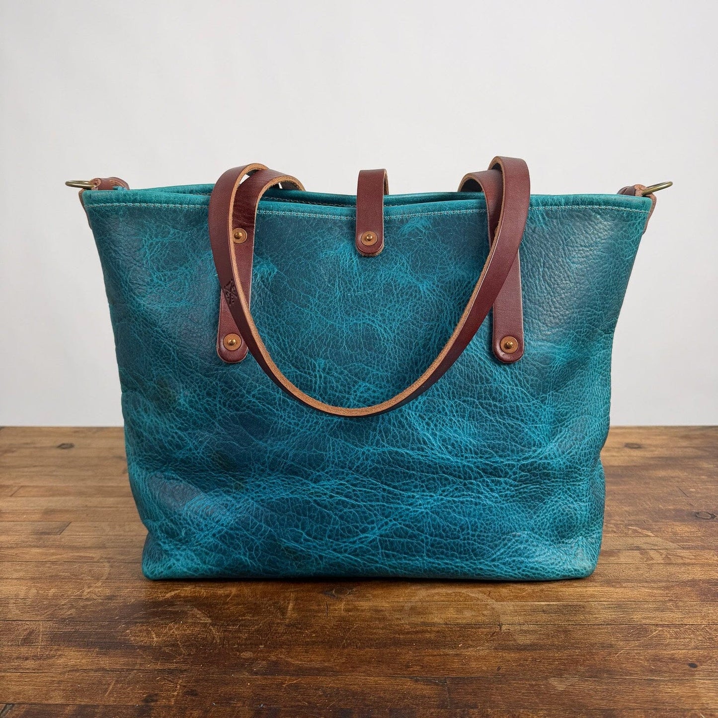 AVERY LEATHER TOTE BAG - MEDIUM - COBALT BISON - D-RIINGS - HEMMED TOP - BUTTON STUD - NEARLY PERFECT - IN STOCK