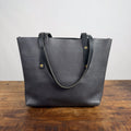 AVERY LEATHER TOTE BAG - MEDIUM - GRAY - BLACK STRAPS - HIDDEN SNAPS - BRASS RIVETS - 11