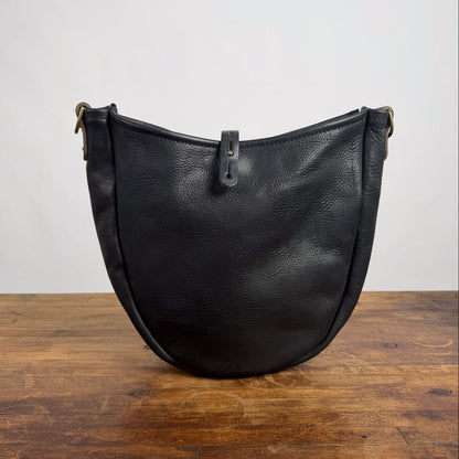 CELESTE LEATHER HOBO BAG - BLACK BISON - BUTTON STUD IS NOT ALIGNED - NEARLY PERFECT - IN STOCK