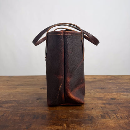 AVERY LEATHER TOTE BAG - MEDIUM - CHERRY BISON - ZIPPER - SMALL FRONT POCKET - BRASS FEET - NEARLY PERFECT - IN STOCK