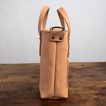 AVERY LEATHER TOTE BAG - MINI CROSSBODY - NATURAL VEG TAN - ZIPPER - FRONT POCKET - NEARLY PERFECT - IN STOCK