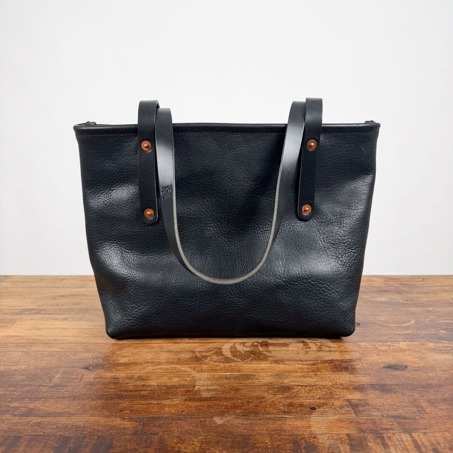 AVERY LEATHER TOTE BAG - SMALL - BLACK BISON - ZIPPER - LARGE FRONT POCKET - 9" STRAP DROP - IN STOCK
