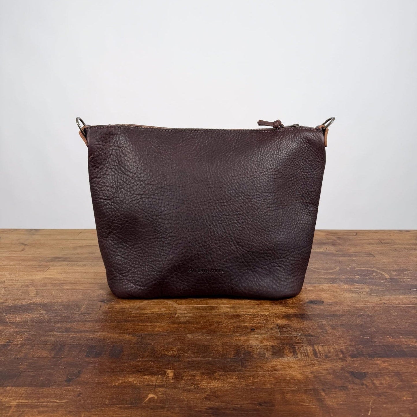 ZIP TOP LEATHER BUCKET BAG - MOCHA - IN STOCK