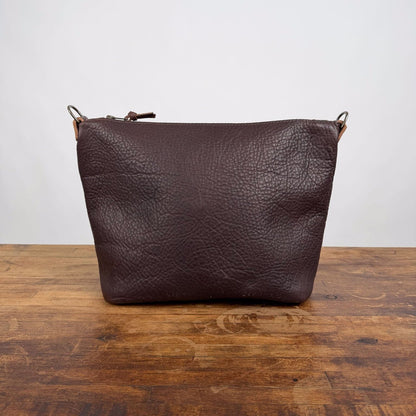 ZIP TOP LEATHER BUCKET BAG - MOCHA - IN STOCK