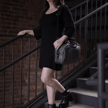 HOFFMAN LEATHER CROSSBODY BAG - LEAD GRAY