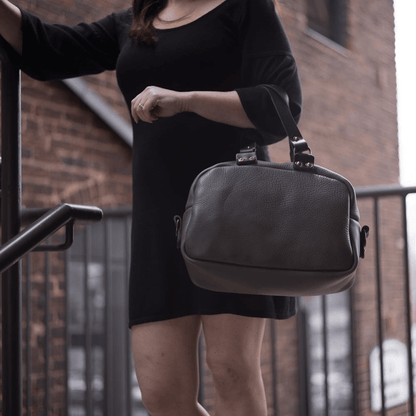 HOFFMAN LEATHER CROSSBODY BAG - LEAD GRAY