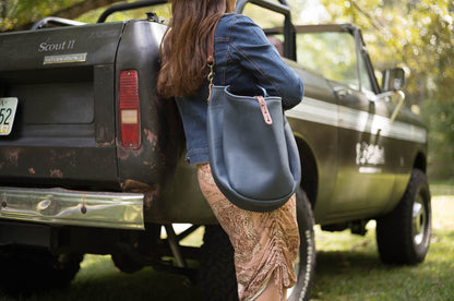 CELESTE LEATHER HOBO BAG - MEDIUM - SMOKEY BLUE