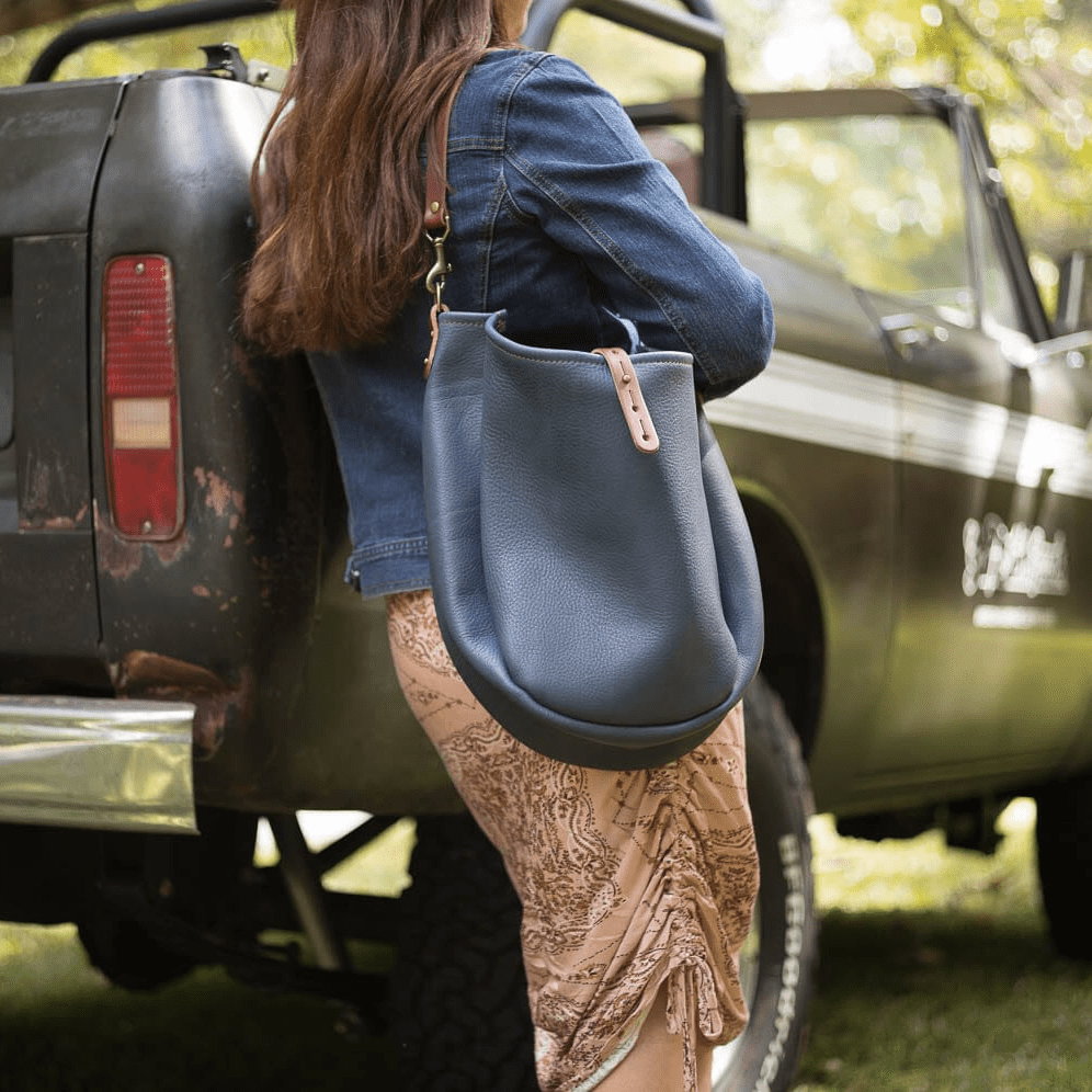 CELESTE LEATHER HOBO BAG - MEDIUM - SMOKEY BLUE