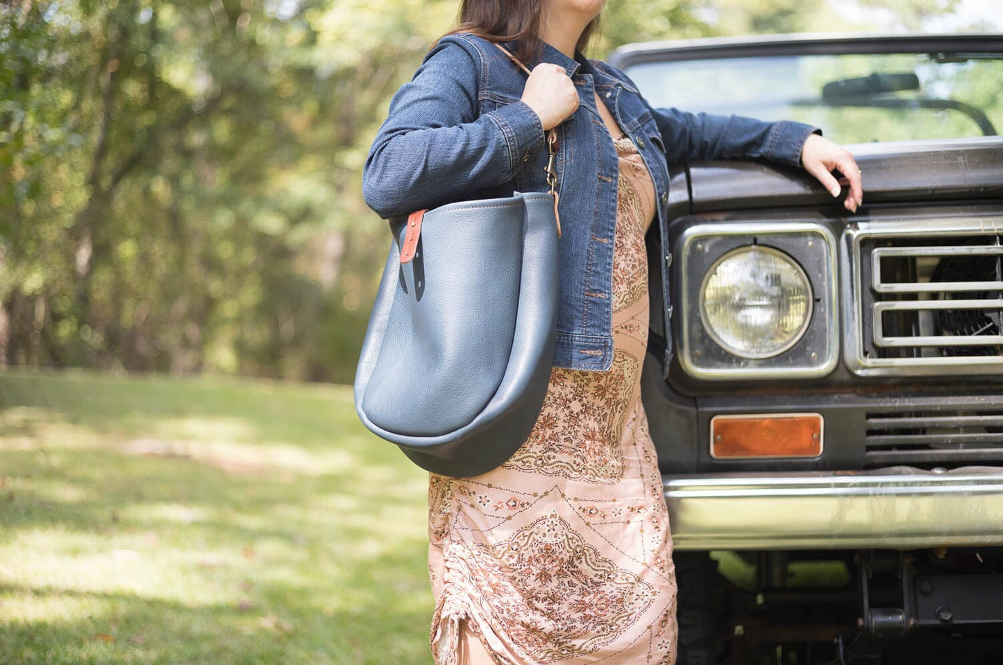 CELESTE LEATHER HOBO BAG - MEDIUM - SMOKEY BLUE