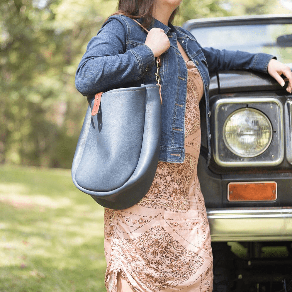 CELESTE LEATHER HOBO BAG - MEDIUM - SMOKEY BLUE