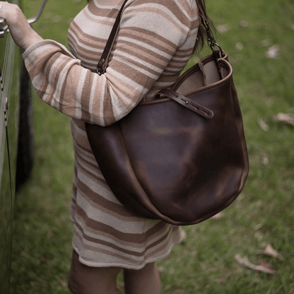 CELESTE LEATHER HOBO BAG - MEDIUM - RUSTIC PECAN