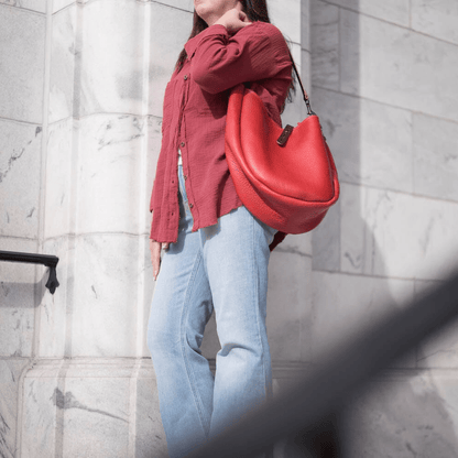 CELESTE LEATHER HOBO BAG - MEDIUM - CRIMSON