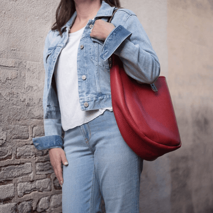 CELESTE LEATHER HOBO BAG - MEDIUM - CRIMSON