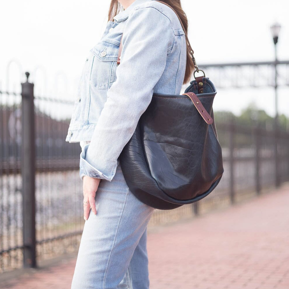 CELESTE LEATHER HOBO BAG - MEDIUM - INDIGO BISON