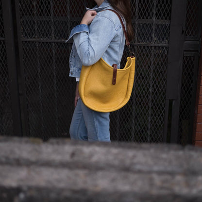 CELESTE LEATHER HOBO BAG - MEDIUM - GOLDEN SUN
