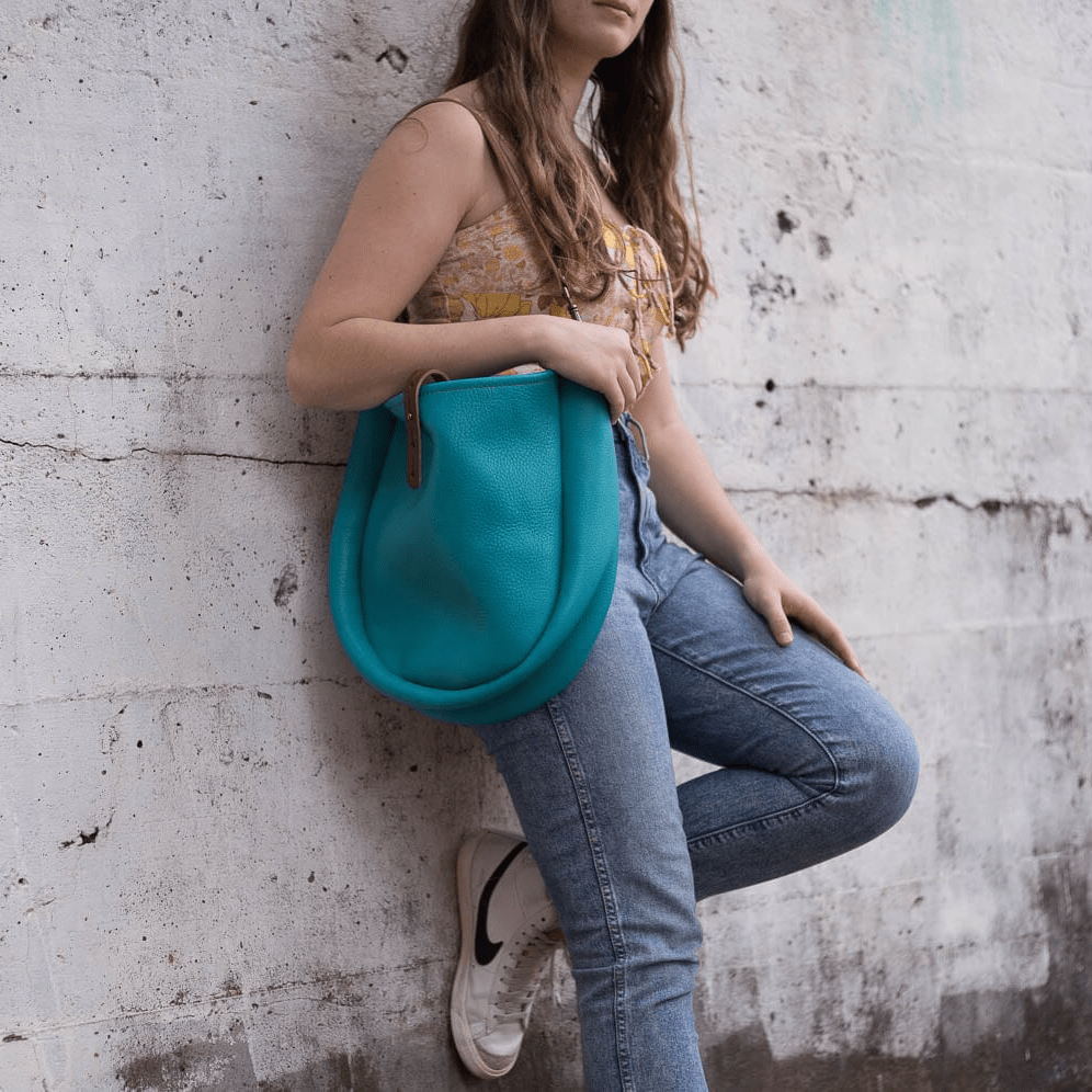 CELESTE LEATHER HOBO BAG - MEDIUM - TURQUOISE