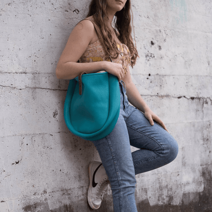 CELESTE LEATHER HOBO BAG - MEDIUM - TURQUOISE