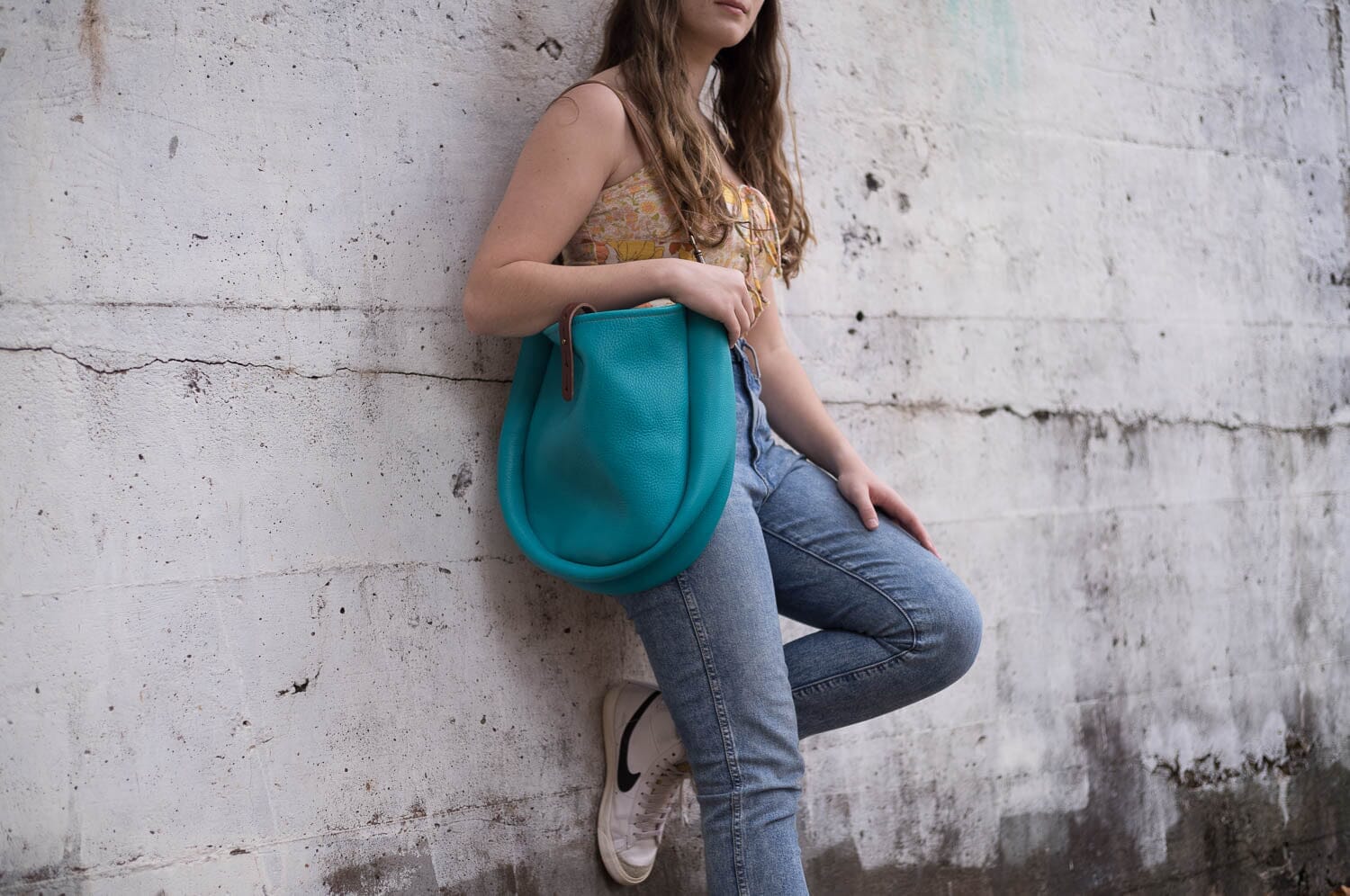 Celeste Leather Hobo Bag - Medium - Turquoise (RTS)