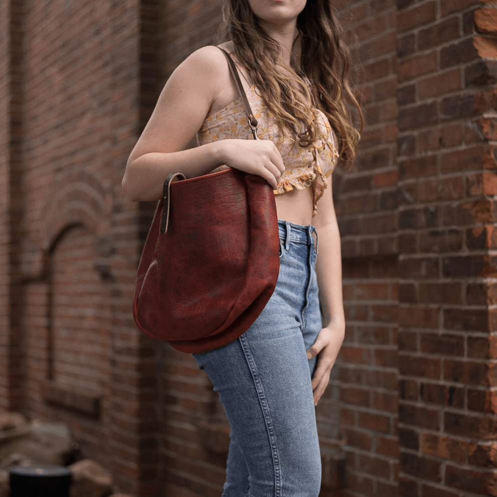 CELESTE LEATHER HOBO BAG - MEDIUM - REDWOOD BISON