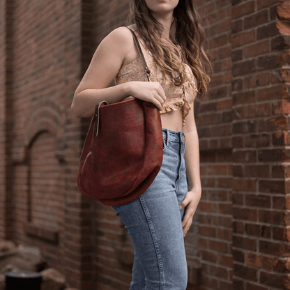 CELESTE LEATHER HOBO BAG - MEDIUM - REDWOOD BISON