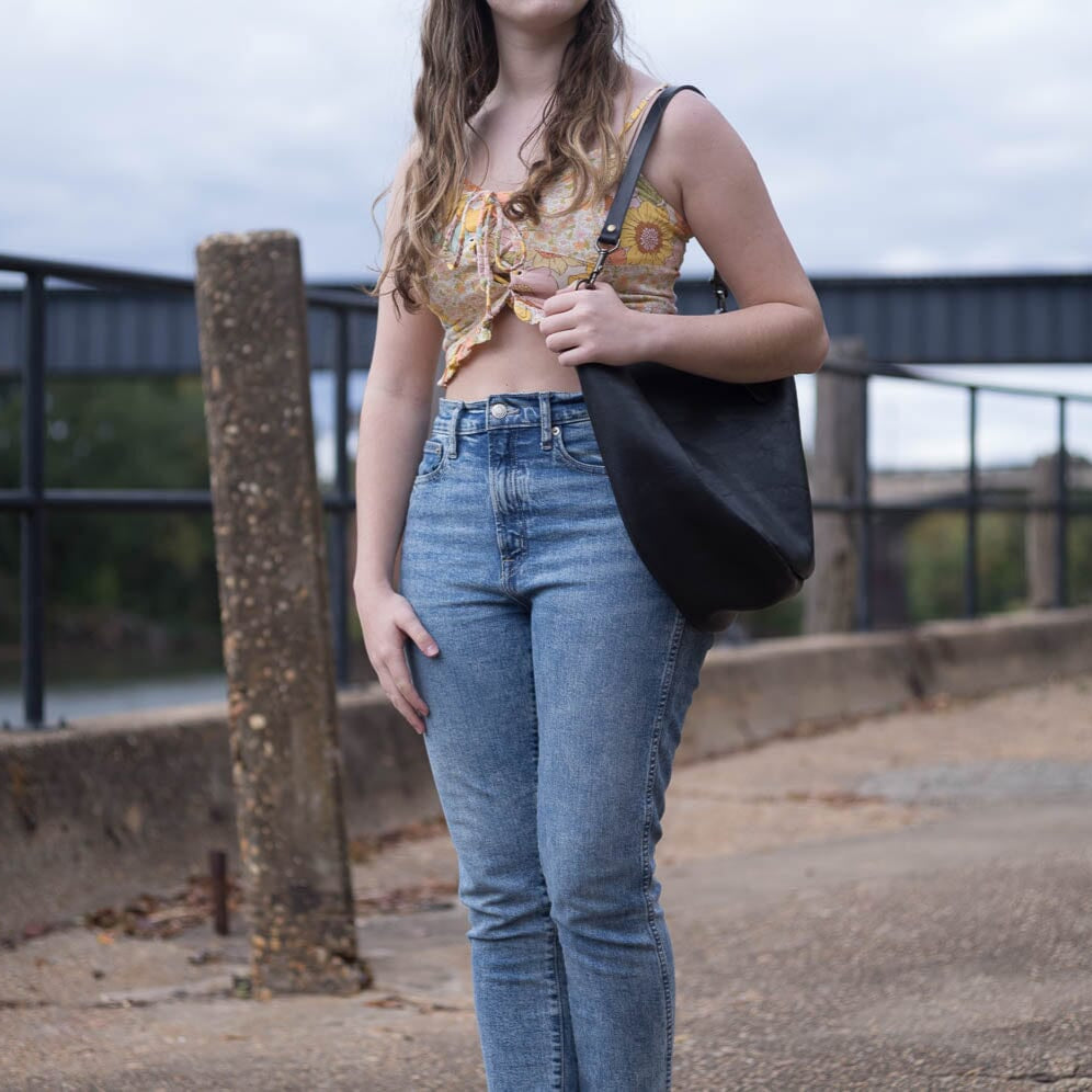 CELESTE LEATHER HOBO BAG - MEDIUM - BLACK BISON