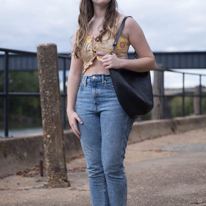 CELESTE LEATHER HOBO BAG - MEDIUM - BLACK BISON