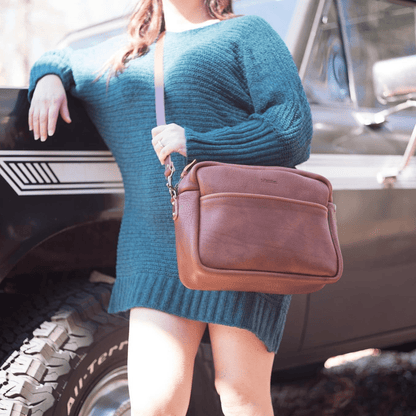 SARAH LEATHER CROSSBODY - LARGE - SMOKEY BLUE