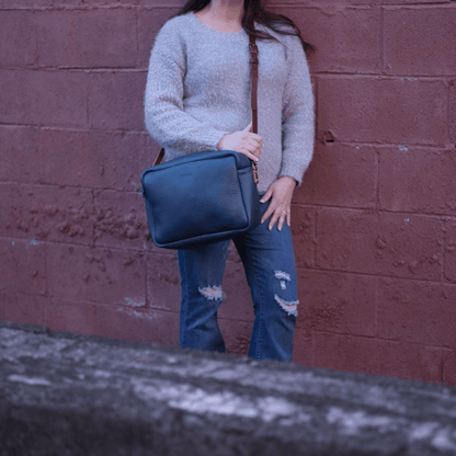 SARAH LEATHER CROSSBODY - LARGE - SMOKEY BLUE