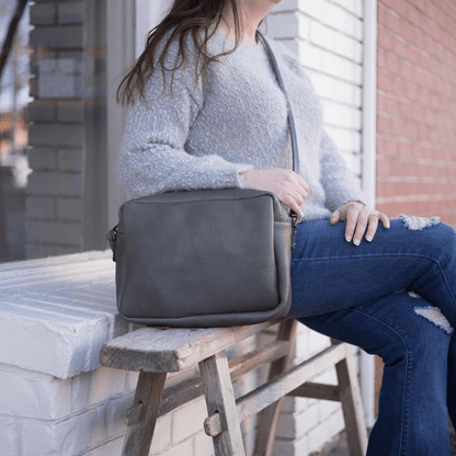 SARAH LEATHER CROSSBODY - LARGE - LEAD GRAY