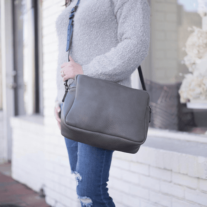 SARAH LEATHER CROSSBODY - LARGE - LEAD GRAY