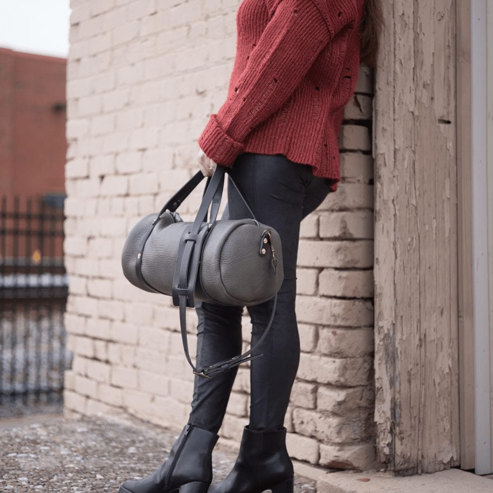 JANE LEATHER CROSSBODY - LARGE - LEAD GRAY