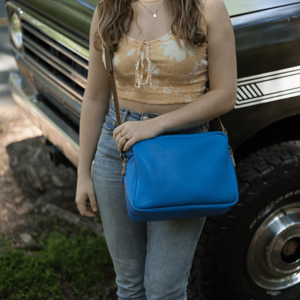 SARAH LEATHER CROSSBODY - LARGE - OCEAN BLUE