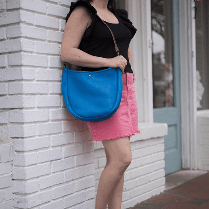 CELESTE LEATHER HOBO BAG - OCEAN BLUE