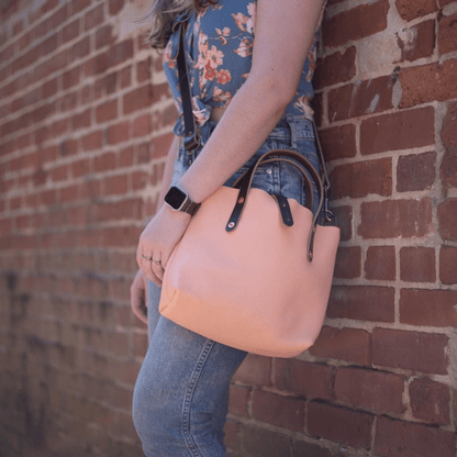AVERY LEATHER TOTE BAG - MINI CROSSBODY - PEACH FUZZ